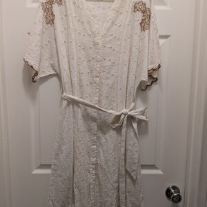 lovestich Brand White Lace Dress with Brown Floral Accents